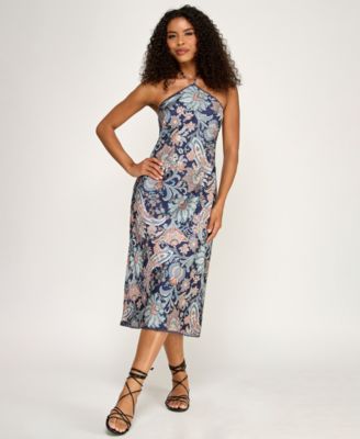casual halter dresses juniors Alex & Sophia Women's Halter Neck Fit & Flare Mini Dress - YELLLOW