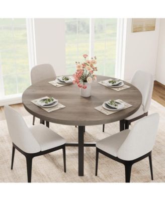 4-Person Space-Saving Round Dining Table with Steel Legs