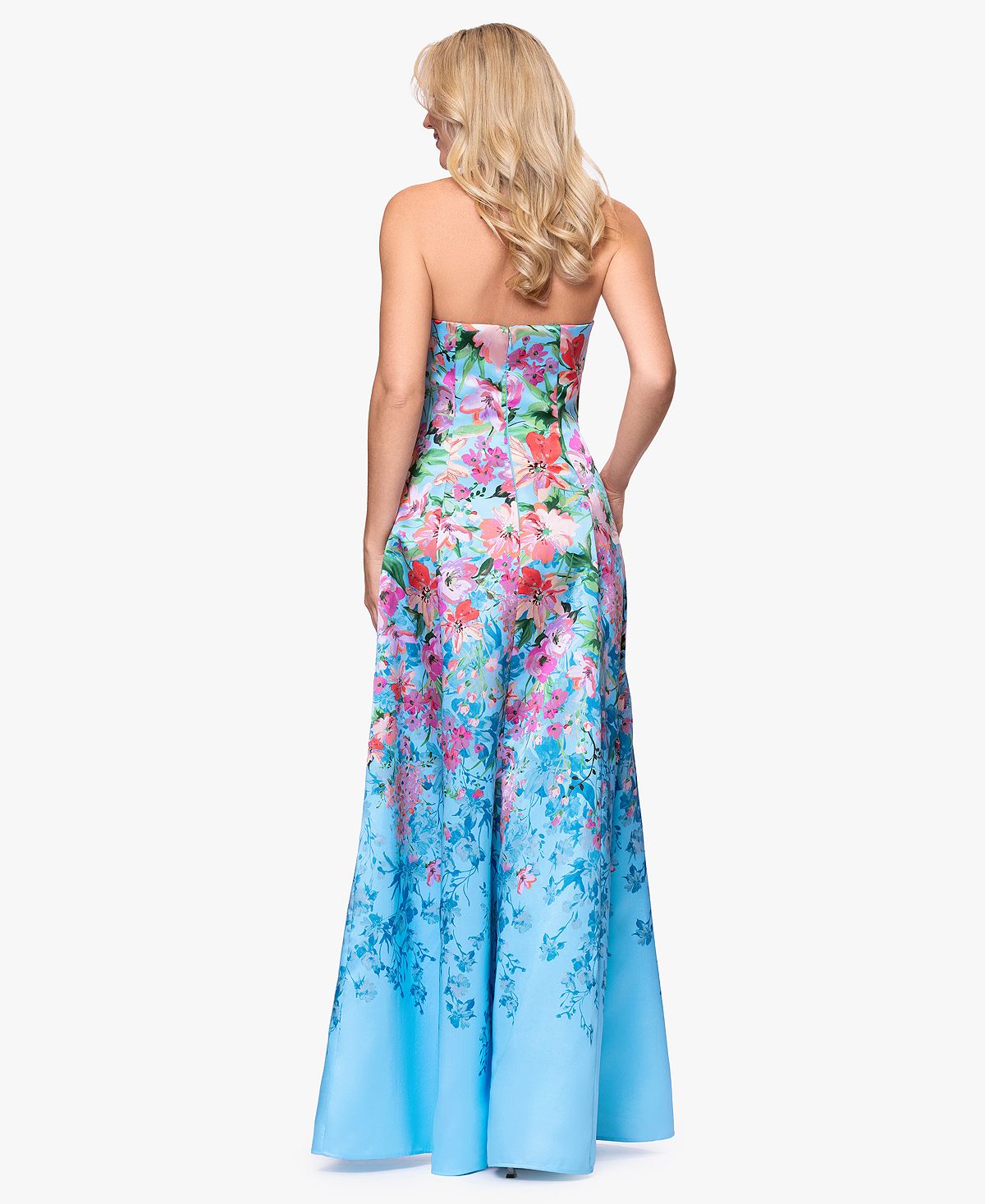 Betsy & Adam Women's Floral Print Strapless Ball Gown view 4 — MAYCSS fashion products