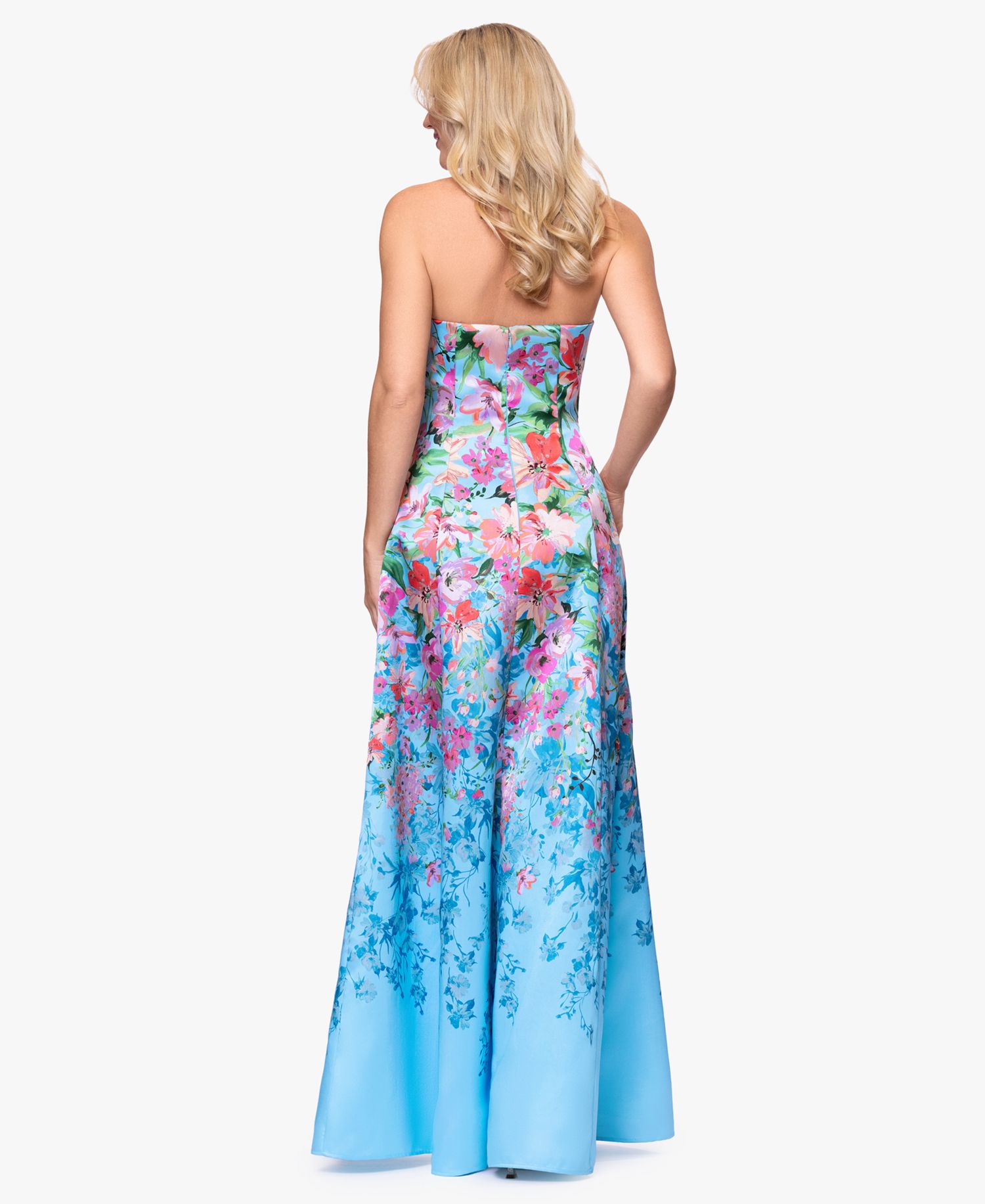 Petite Printed Strapless Ball Gown