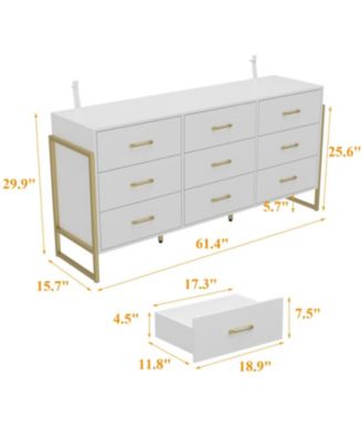 Wood 9 Big Drawers Dresser with Metal Frame Legs