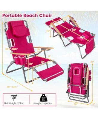 3-in-1 Folding Beach Chair with Footrest and Lay-Flat Position 26 in Wide