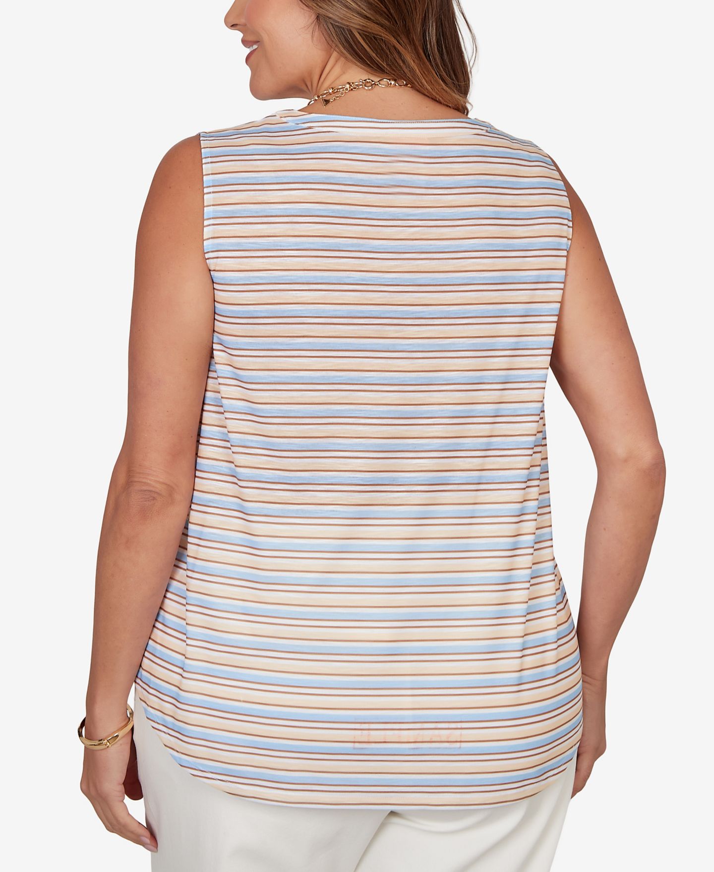 Женский топ HEARTS OF PALM Plus Size Striped Slub Sleeveless Henley Tie Front, цвет: Разноцветный — фото 6