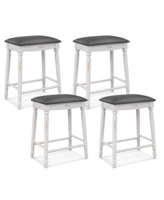 24'' Bar Stool Set of 4 Padded Seat Cushions Rubber Wood Legs Upholstered