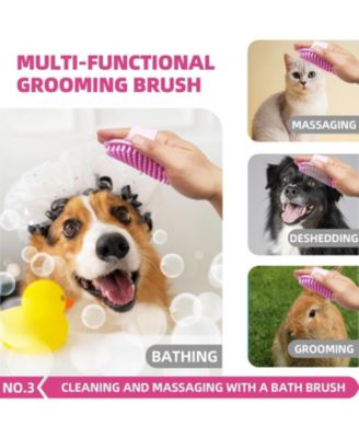 Multi Piece Pet Grooming Kit with Hair Brush, Washing Gloves, Slicker Brush and Shampoo Scrubber