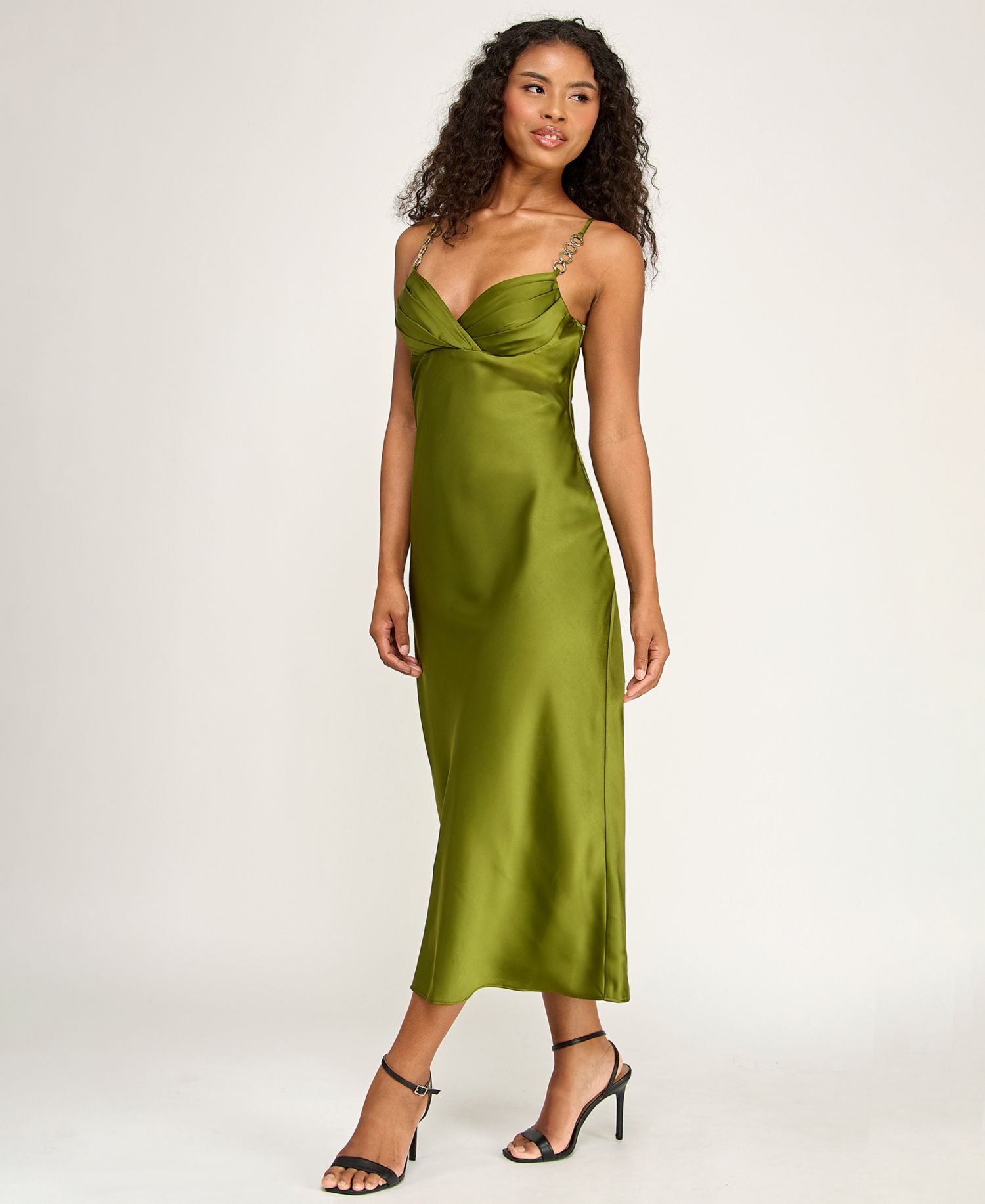 Juniors' V-Neck Pleated Midi Dress