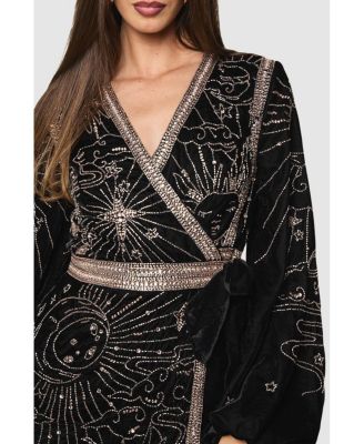 Women's Party Sequin Velvet Wrap Mini Dress