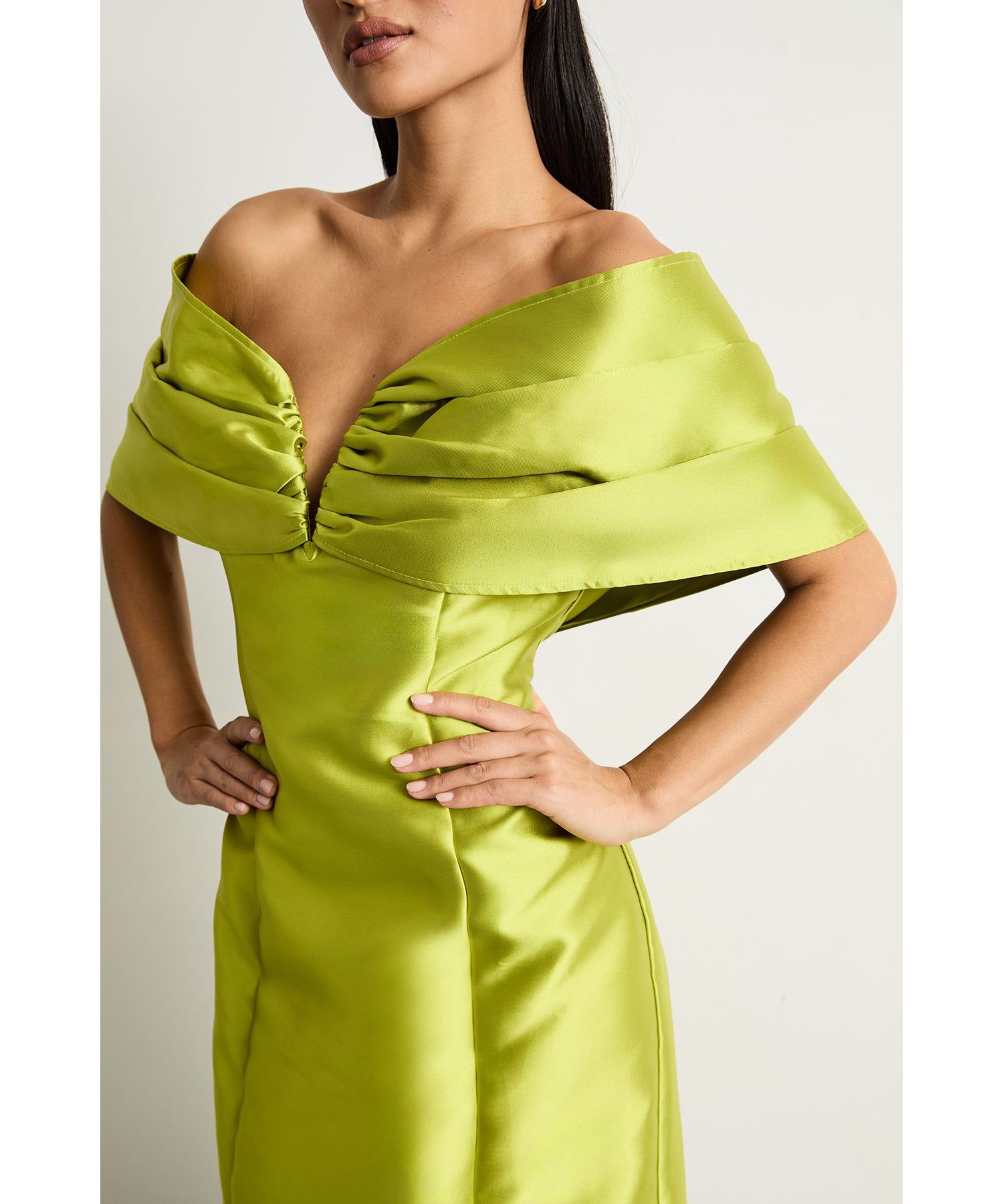 Women's Satin Twill Bardot Midi Dress
