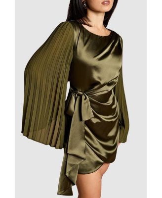 Women's Satin Pleated Flare Mini Dress