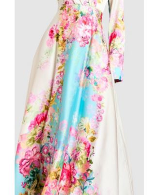 Women's Placement Print Wrap Front Gown