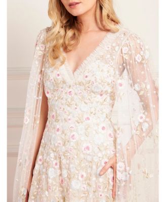 Women's Ethereal Blooms Cape Sleeve Ankle Gown