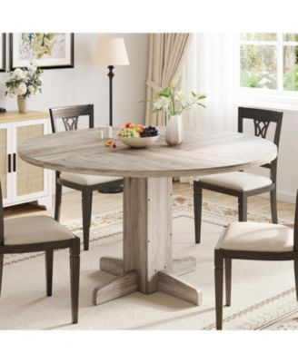Round Dining Room Table for 4-6, Wood Kitchen Table with Sturdy Pedestal Base, Farmhouse Circle Dinner Tables for Living Room, Apartment