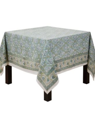 Ornate Floral Border Cotton Tablecloth, 70" x 70"