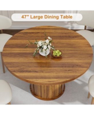 47 Inch Round Dining Table for 4-6, Kitchen Table with 2-Layer Storage Shelf and a Drawer, Farmhouse Circle Dinner Table