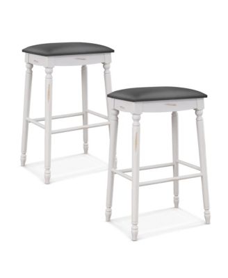 Set of 2 29-Inch Upholstered Bar Stools with Padded Seat Cushions and Rubberwood Legs