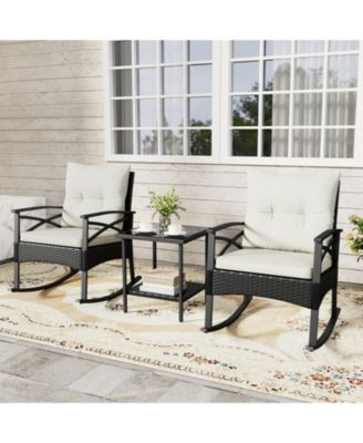 3-Piece Rattan Rocking Chair Set with Tiered Side Table