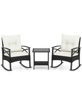 3-Piece Rattan Rocking Chair Set with Tiered Side Table