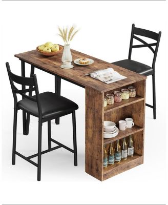 2-4 Person Bar Table Set with 16" Wide Cushions and Flip-Top Extension, Sturdy for Dining Area