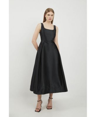 Women's Taffeta Full Skirt Tailored Midi Dress