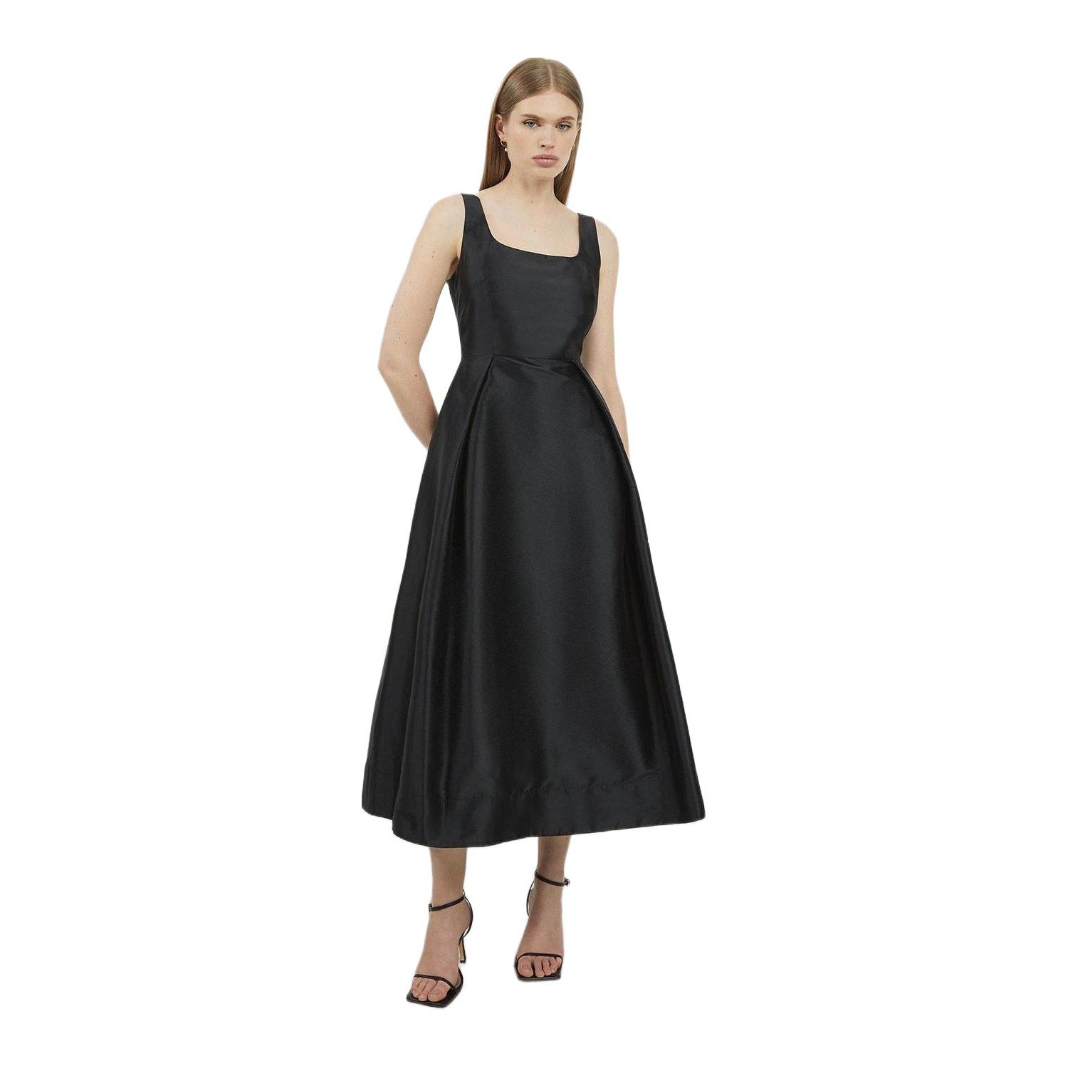 Women's Taffeta Full Skirt Tailored Midi Dress