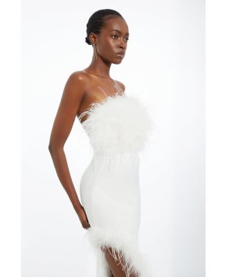 Women's Feather Detail Bandeau Knit Midi Dress