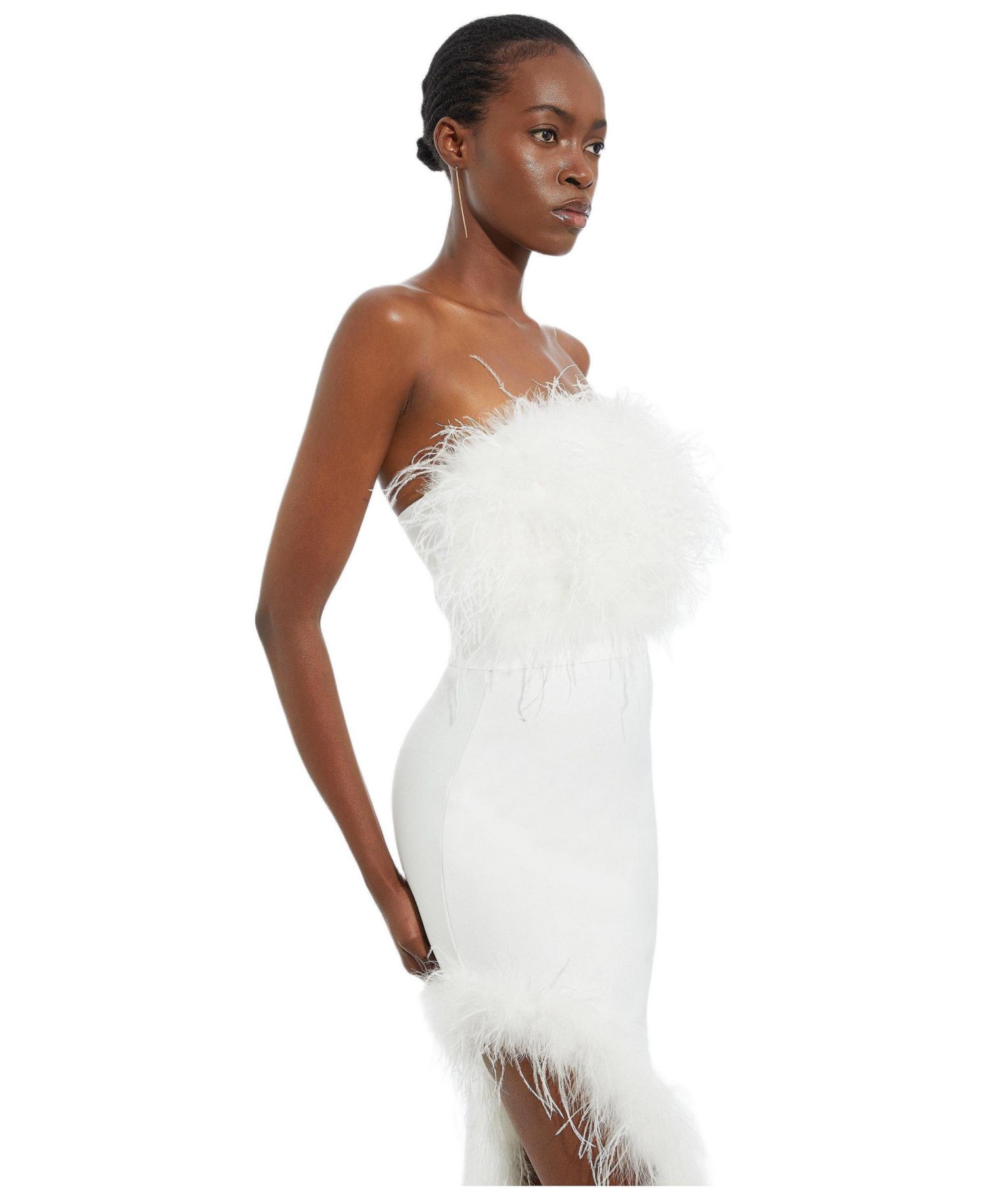 Women's Feather Detail Bandeau Knit Midi Dress