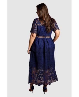 Women's Short Sleeve Lace Midi Dress
