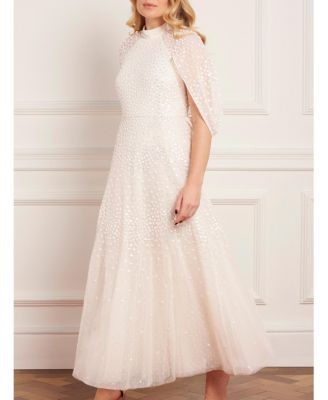 Women's Scallop Sequin Cape Ankle Gown