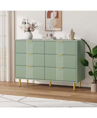 Fluted Dresser for Bedroom with Drawers, Tall Modern Chest of Drawers with Metal Handle, Wooden Closet Clothes Storage Organizer
