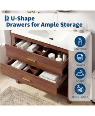 36" Modern Bathroom Vanity with Sink, Ceramic Integral Basin, 2 Soft-Close Drawers and Open Shelf, Space-Saving Bathroom Cabinet Solution