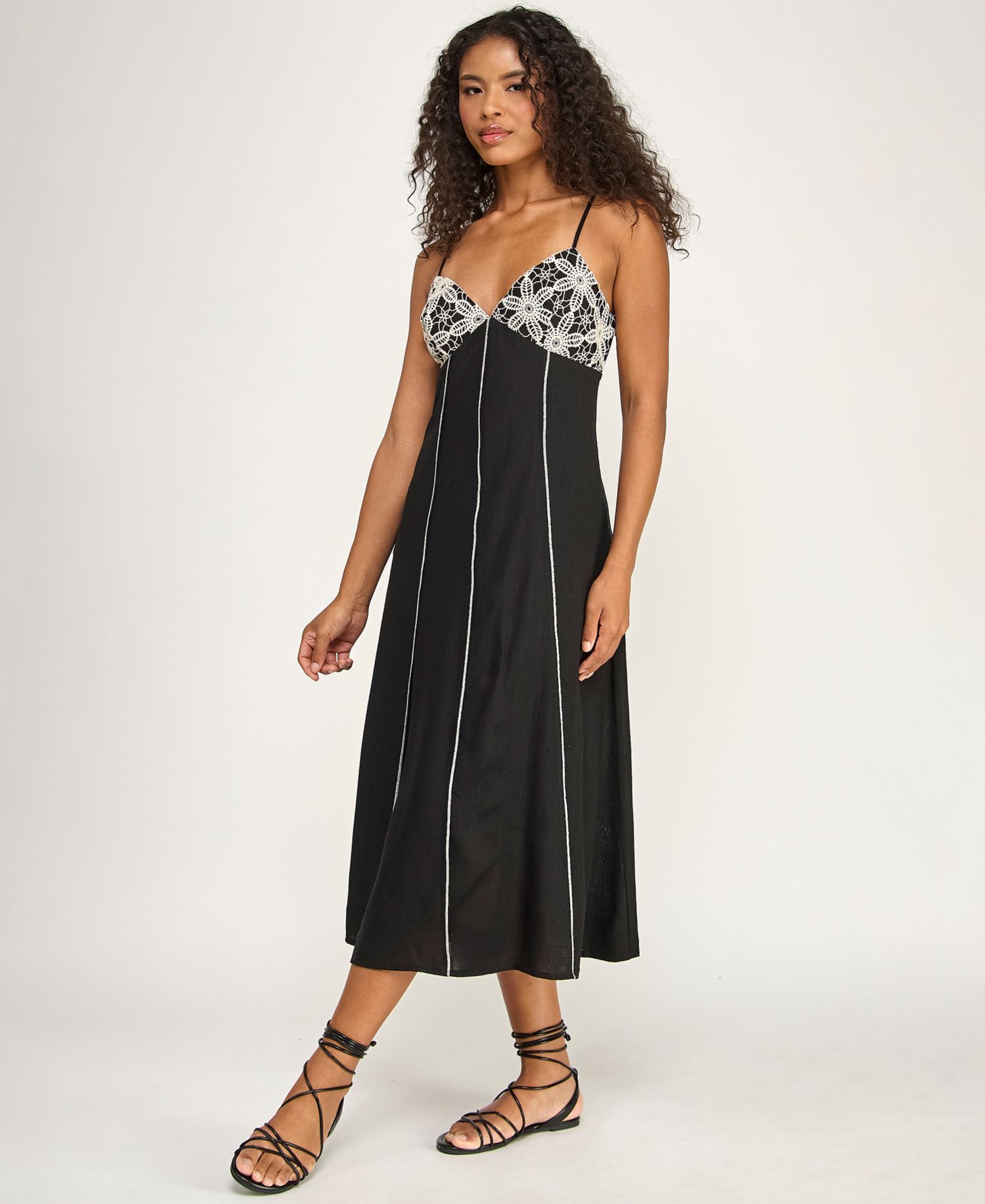 Juniors' Crochet Trim Midi Dress