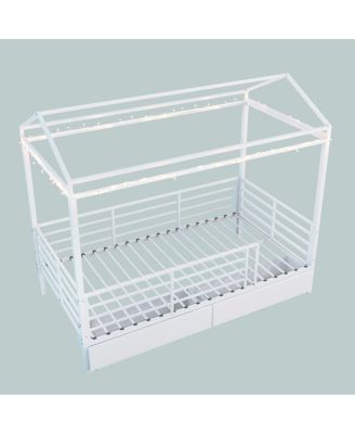 Kids House Floor Bed Frame with Roof