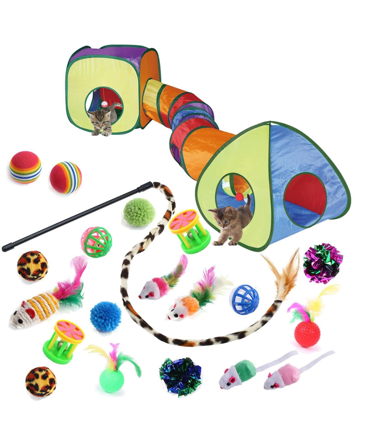 Aronkl 23 Cat Toys Set for Indoor Cats Interactive Tunnel Teaser Wand Balls Kitten Play Kit - Orange