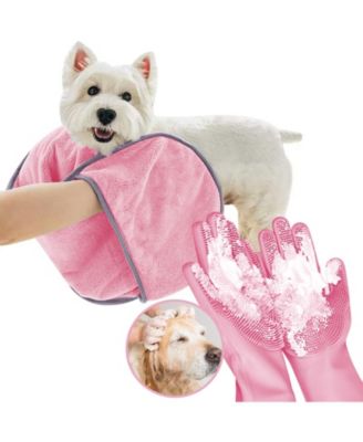 2 Piece Pet Bathing Kit with Washing Gloves and Quick Drying Towel