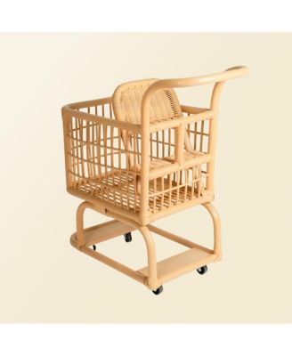 Handcrafted Rattan Kids Shopping Cart with Baby Seat - Wicker