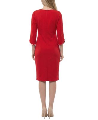 Petite 3/4 Mother of Pearl-Detail Petal-Sleeve Dress