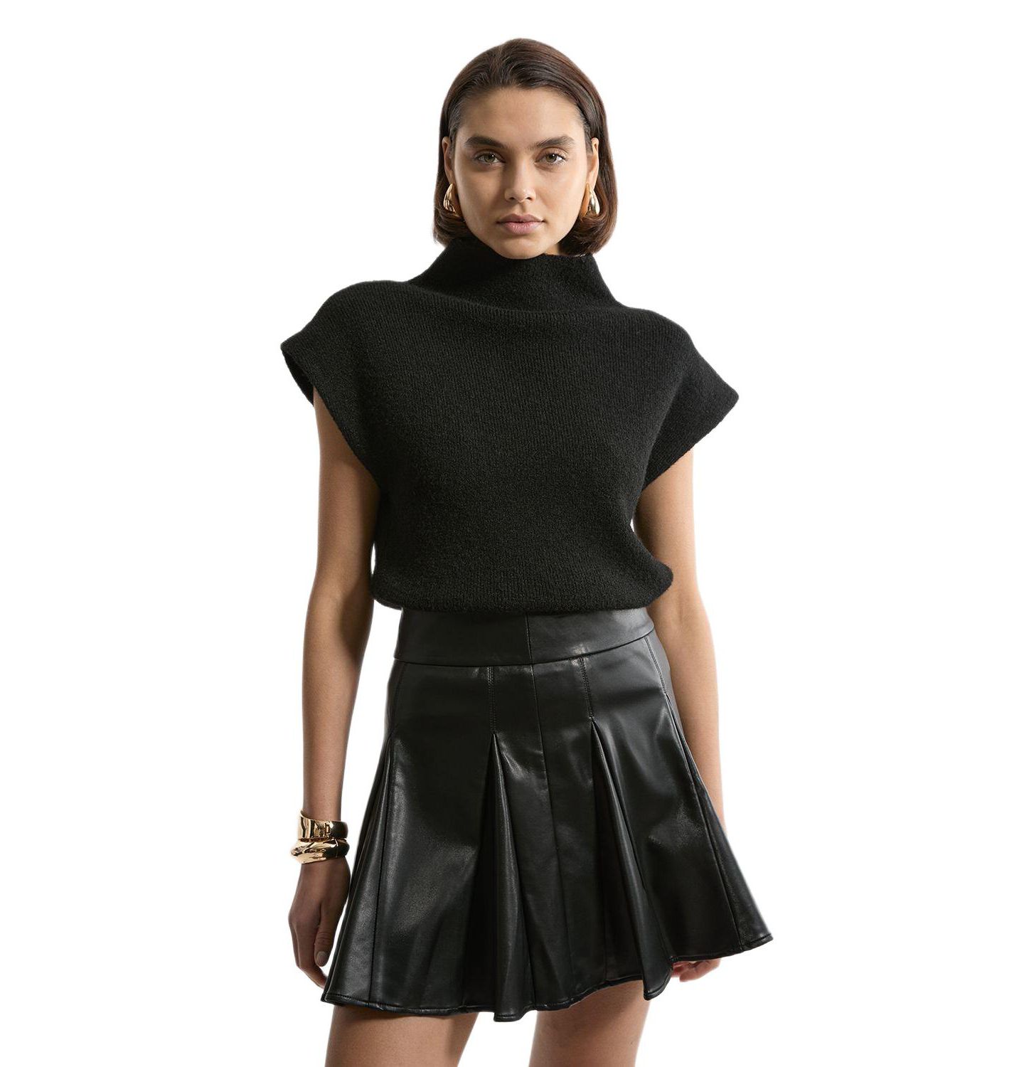 Женская юбка Karen Millen Faux Leather Flippy Mini, цвет: Чёрный — фото 2