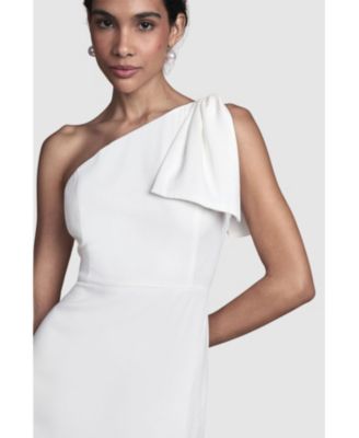 Women's Bow One Shoulder Midi Wedding Dress