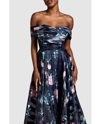 Women's Stripe Organza Pleat Top Midi Dress