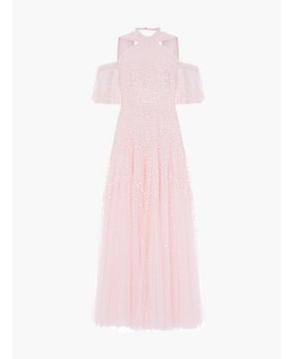 Women's Scallop Sequin Halter-Neck Ankle Gown