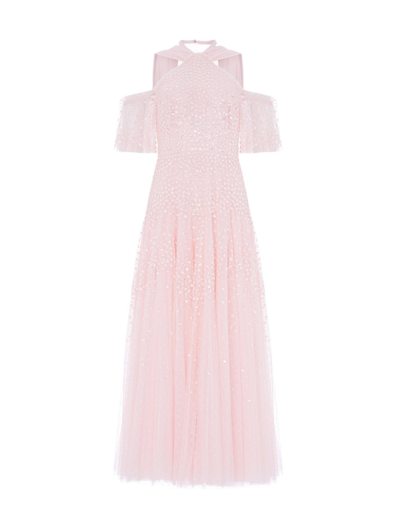 Women's Scallop Sequin Halter-Neck Ankle Gown