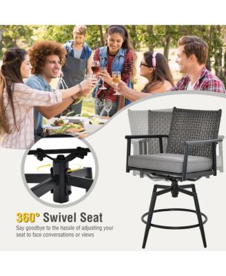 Patio Swivel Bar Stools Set of 2 Outdoor Counter Height Bar Chairs w/ PE Rattan