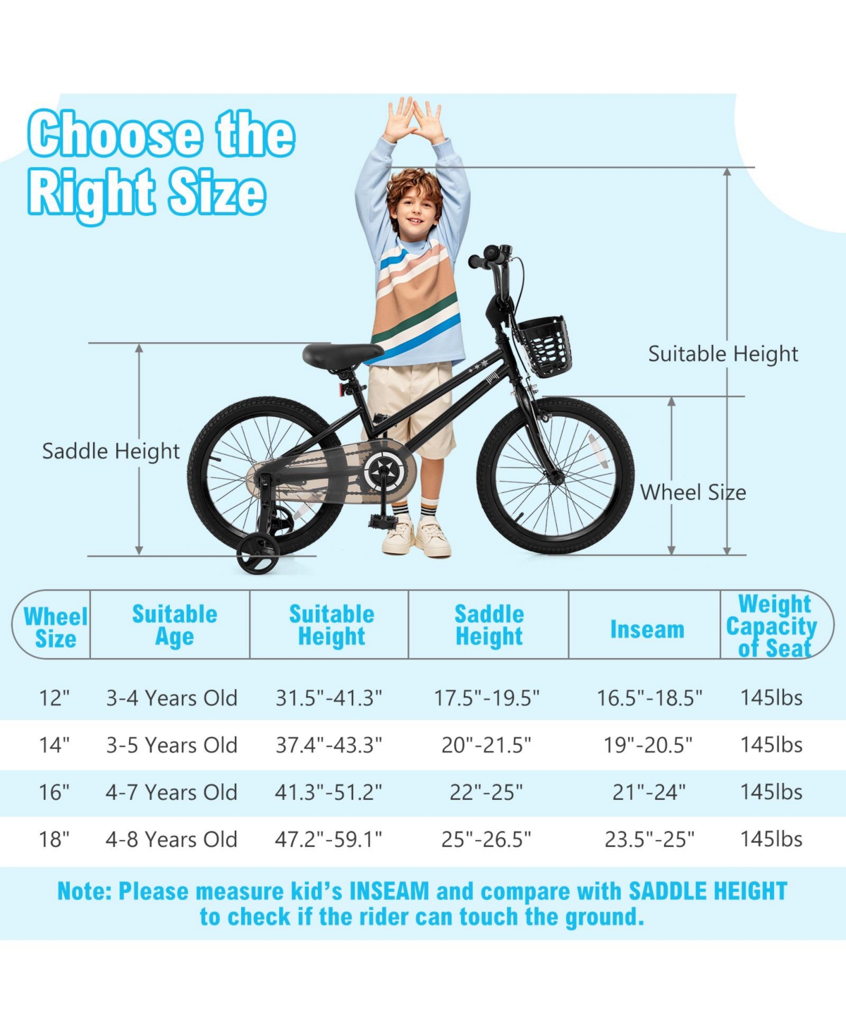Slickblue Children's Bike with Training Wheels and Basket