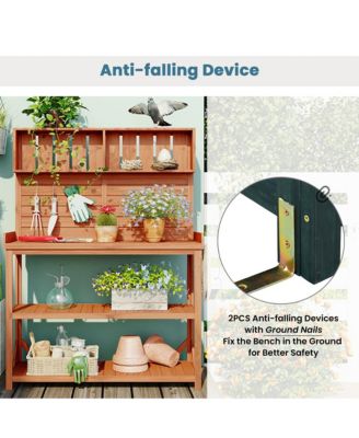 65" Large Wooden Farmhouse Rustic Outdoor Potting Bench Table, Patio Workstation, Garden Potting Bench