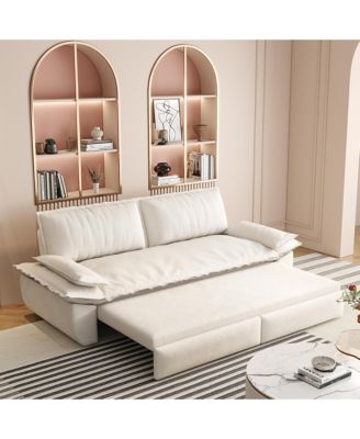 3-in-1 Convertible Sleeper Sofa, 73.2" Queen Pull Out Sofa Bed, Velvet Upholstered Loveseat Bed with Soft Armrests for Living Room