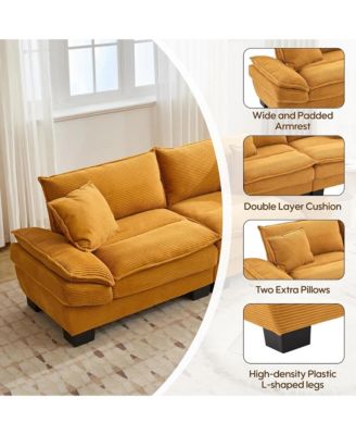 Modern 84" Corduroy Upholstered Sofa, Comfy Deep Seat Loveseat Sofa with 2 Pillows for Home Office and Living Room