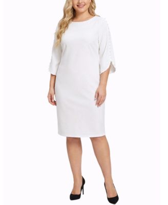 Plus Size 3/4-Petal-Sleeve Dress
