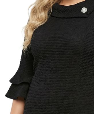 Plus Size 3/4-Sleeve Shawl Collar Dress