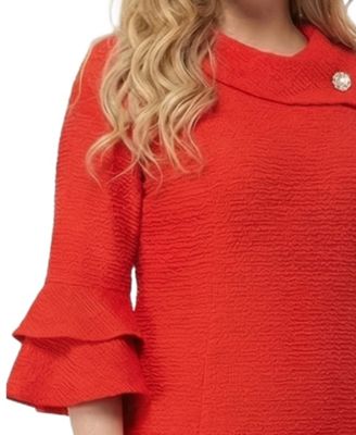 Plus Size 3/4-Sleeve Shawl Collar Dress