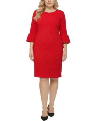 Plus Size 3/4-Sleeve Mother of Pearl Detail Dress